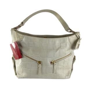 Dooney & Bourke CINZIA Embossed Croc Hobo Sac Bag Off White Leather VTG 90s